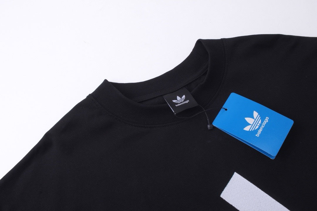 BALENCIAGA X Adidas前面經典LOGO組合刺繡長袖T (黑)