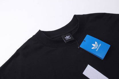 BALENCIAGA X Adidas前面經典LOGO組合刺繡長袖T (黑)