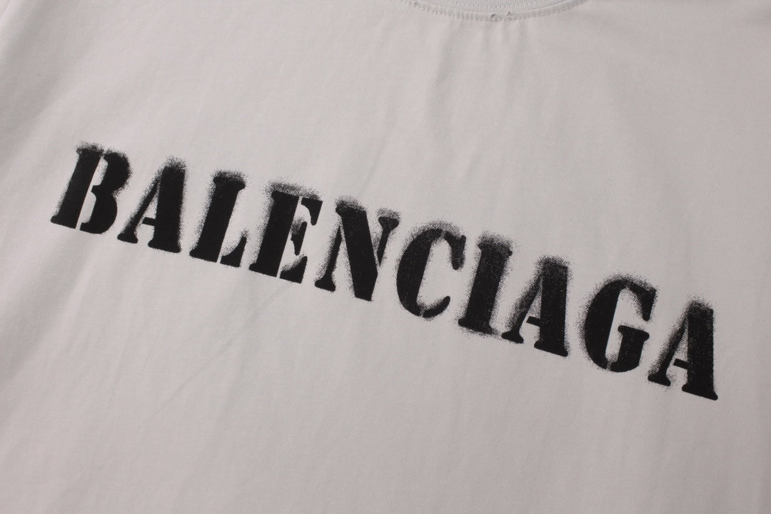 BALENCIAGA 模糊字母LOGO印花成衣磨爛長袖T (白)