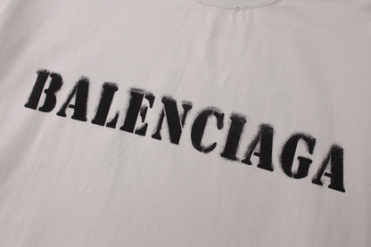 BALENCIAGA 模糊字母LOGO印花成衣磨爛長袖T (白)
