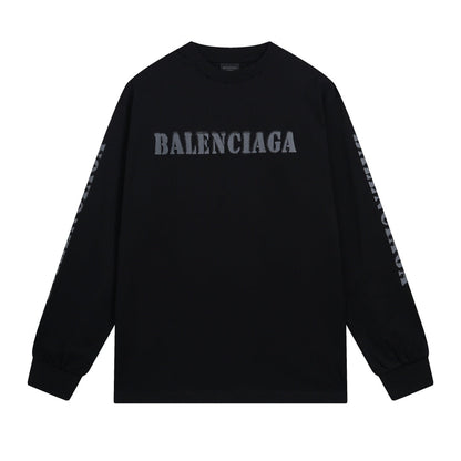 BALENCIAGA 模糊字母LOGO印花成衣磨爛長袖T (黑)
