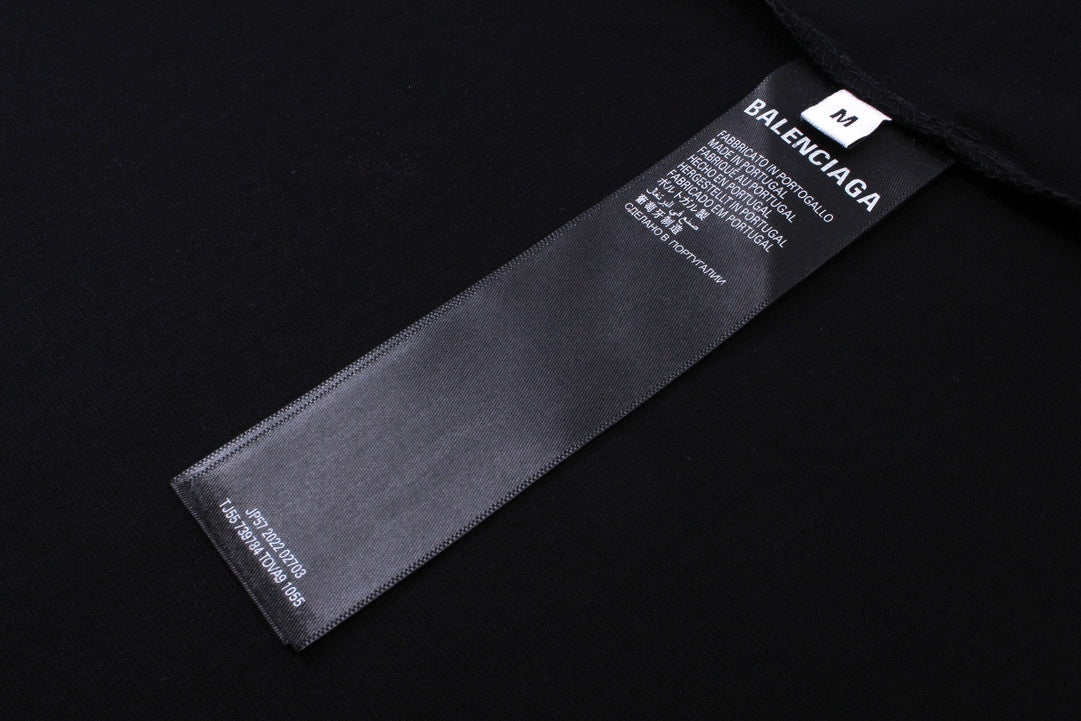BALENCIAGA 模糊字母LOGO印花成衣磨爛長袖T (黑)