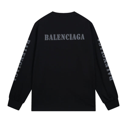 BALENCIAGA 模糊字母LOGO印花成衣磨爛長袖T (黑)