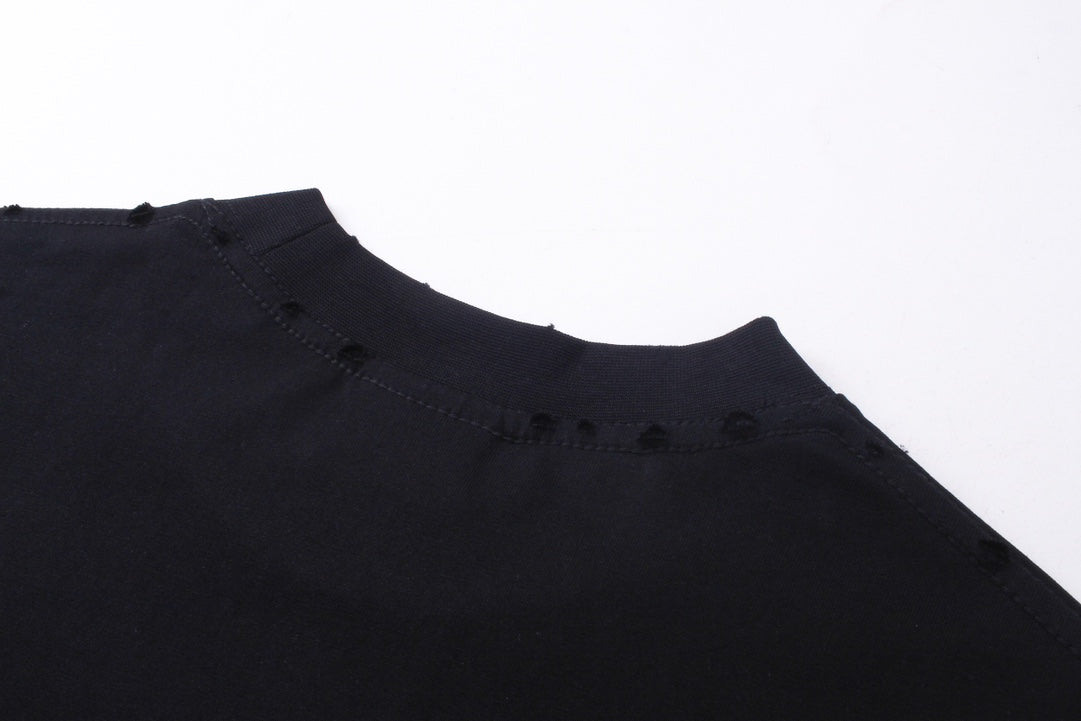 BALENCIAGA 模糊字母LOGO印花成衣磨爛長袖T (黑)
