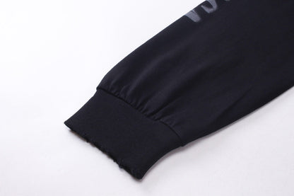 BALENCIAGA 模糊字母LOGO印花成衣磨爛長袖T (黑)