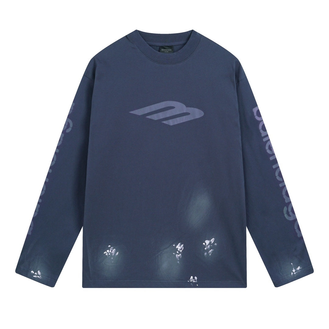 BALENCIAGA 3M字母塗鴉長袖T (藍)